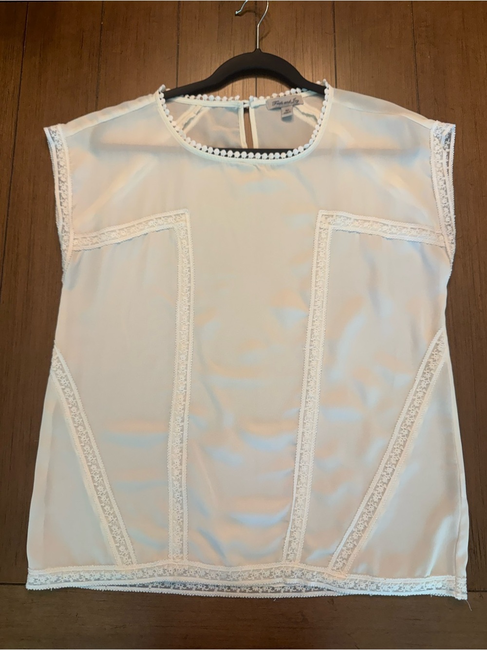 Faith and Joy Cream with White Lace-Panel Slight Cap Sleeve Blouse